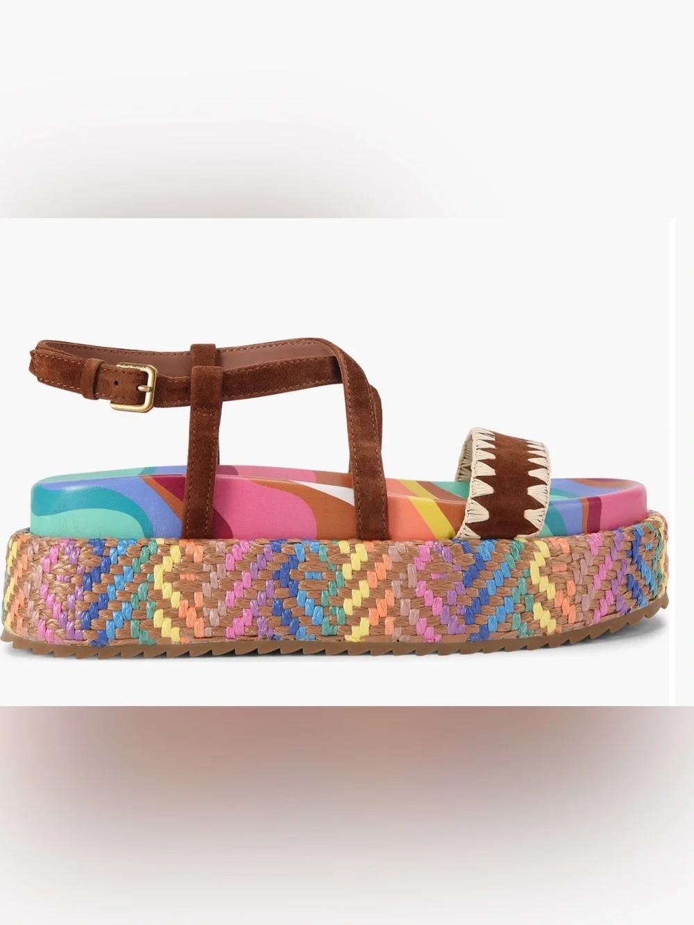 Kurt Geiger Brown Suede Multicolor Platform Sandals Raffia